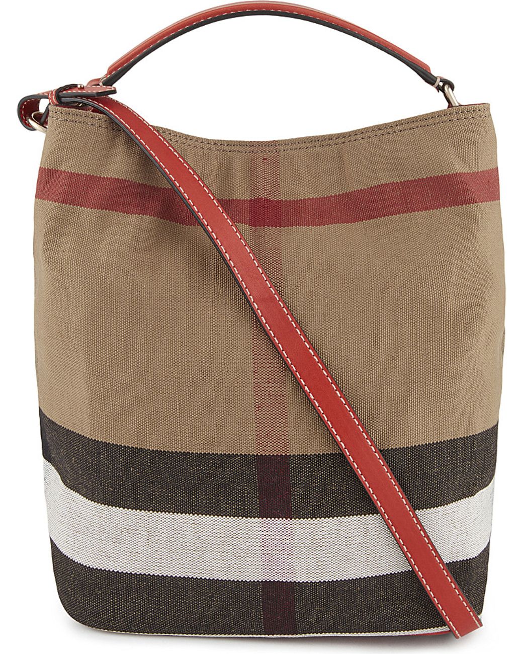 Burberry Ashby Medium Canvas Bucket Bag in Red Lyst