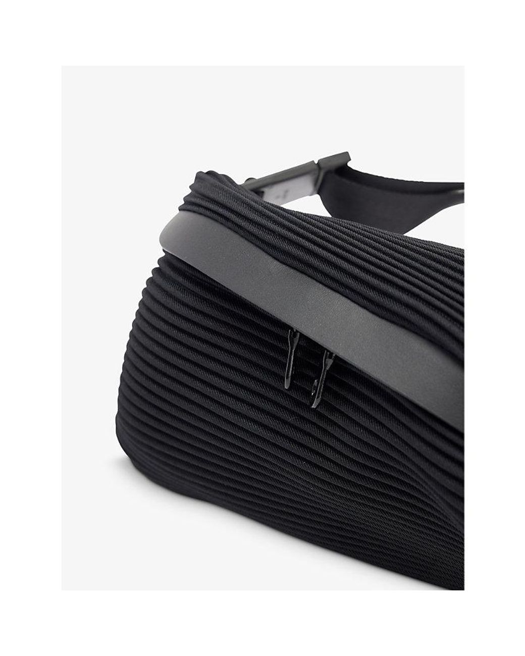 Pleats Please Issey Miyake Pleats Bias Asymmetric Woven Bum Bag in Black