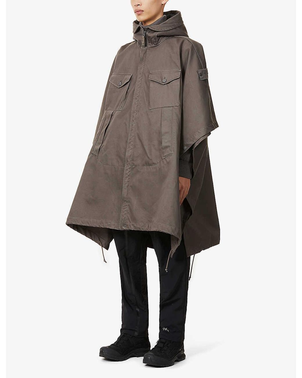 Stone Island Ghost Hooded Cotton Poncho in Gray for Men | Lyst