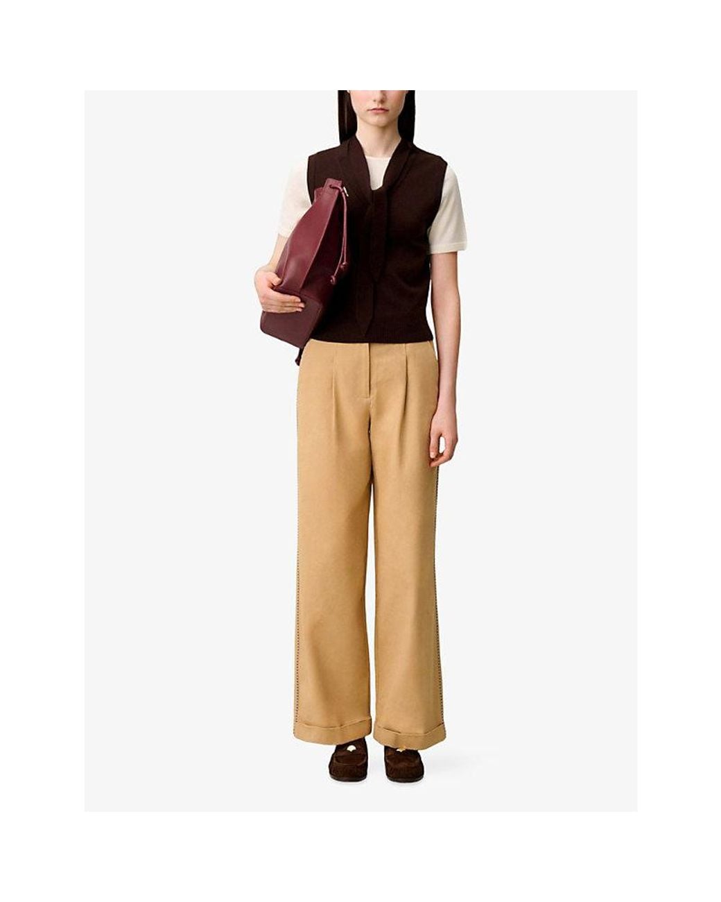 Claudie Pierlot Brown Layered Short-Sleeved Wool-Blend Jumper