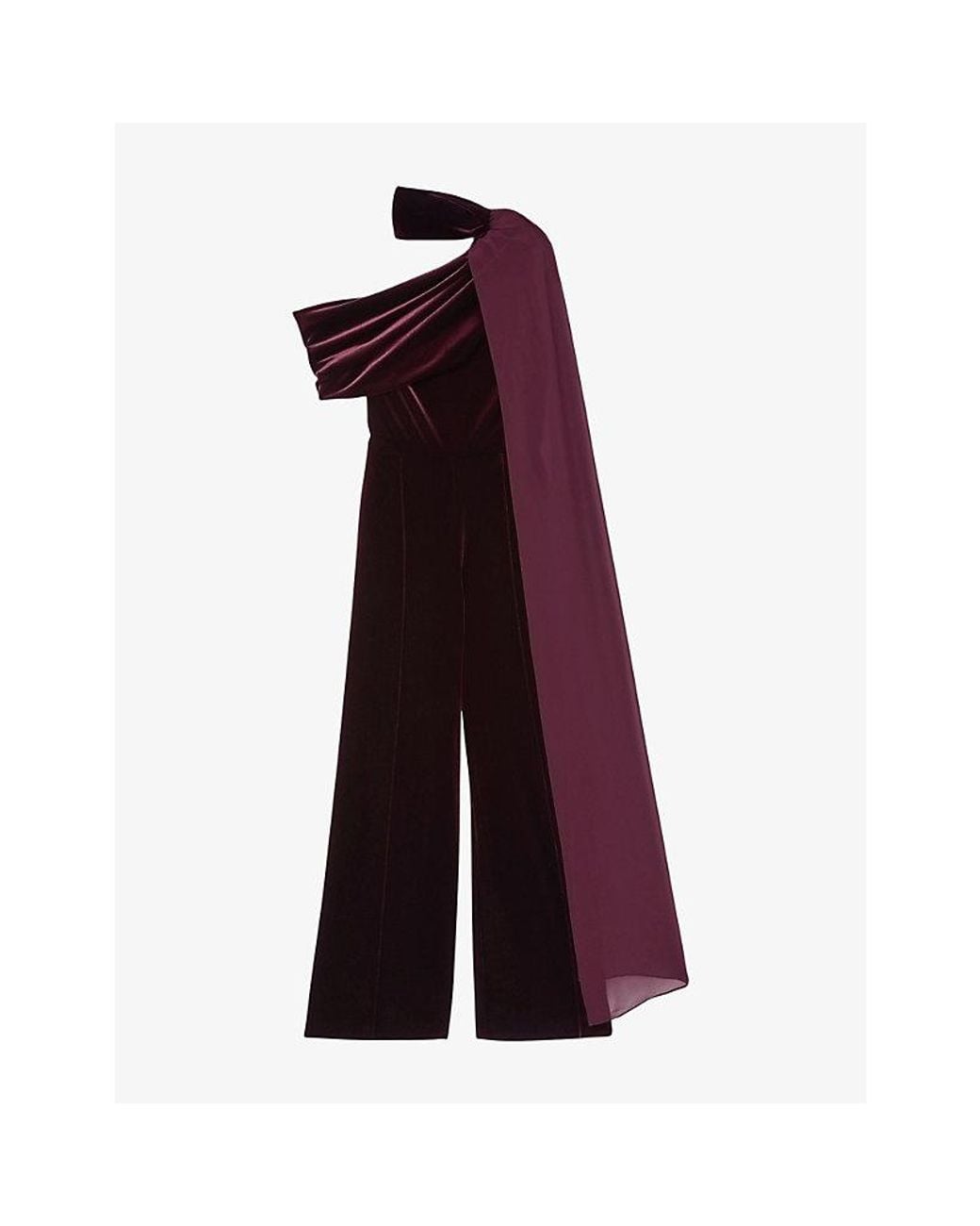Reiss Red Carrie Drape-Neck Stretch-Velvet Jumpsuit
