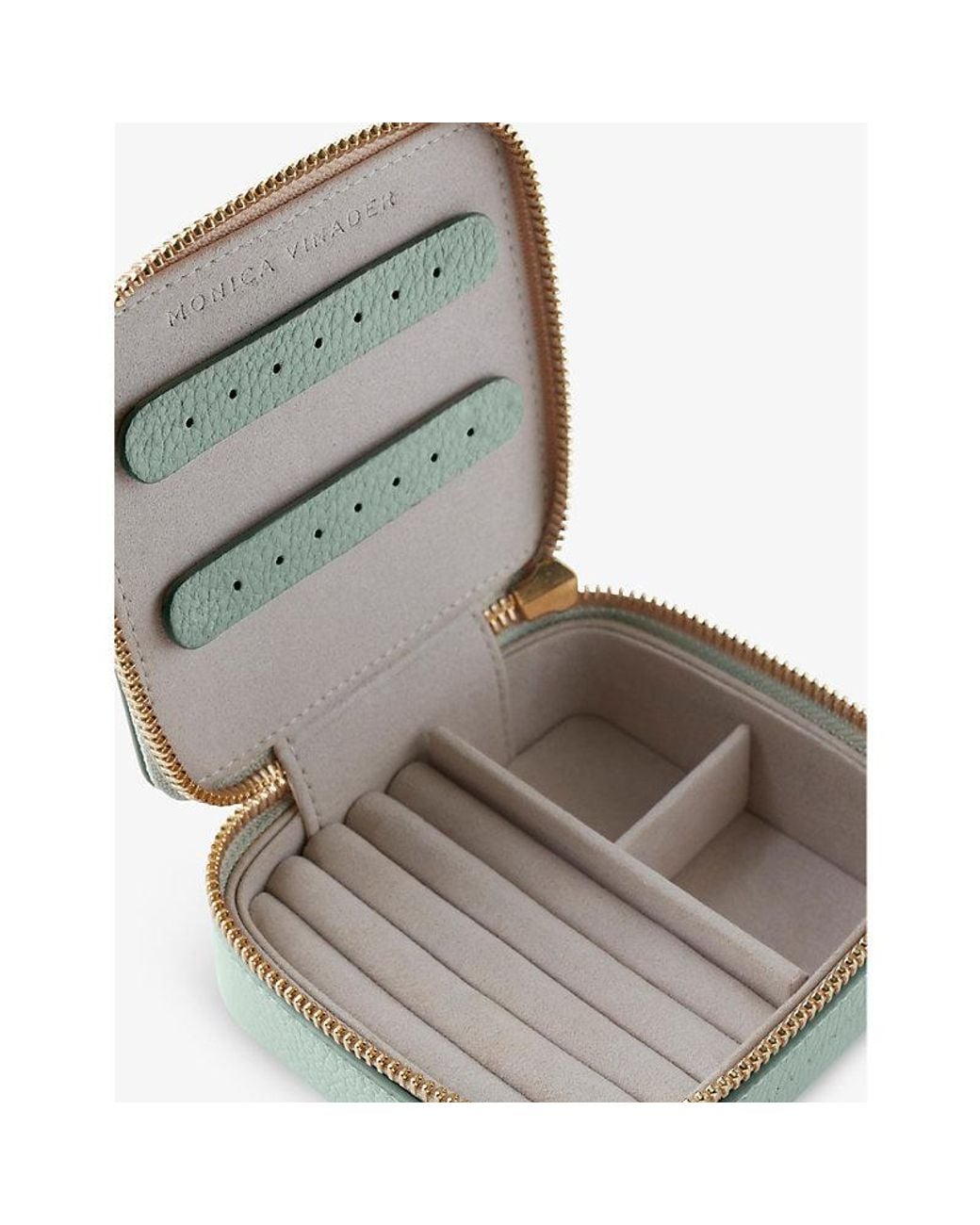 Monica Vinader Green Logo-Embossed Leather Jewellery Box
