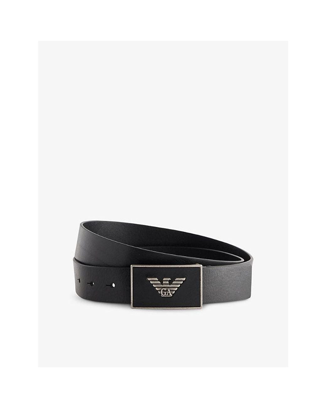 Emporio Armani Black Branded-Buckle Leather Belt for men