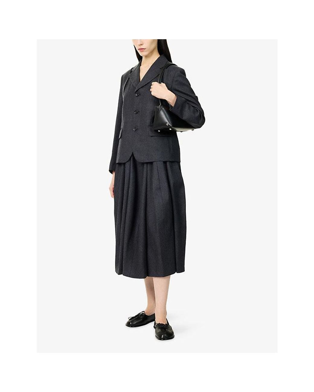 Comme des Garçons Blue Pleated Wool Midi Skirt
