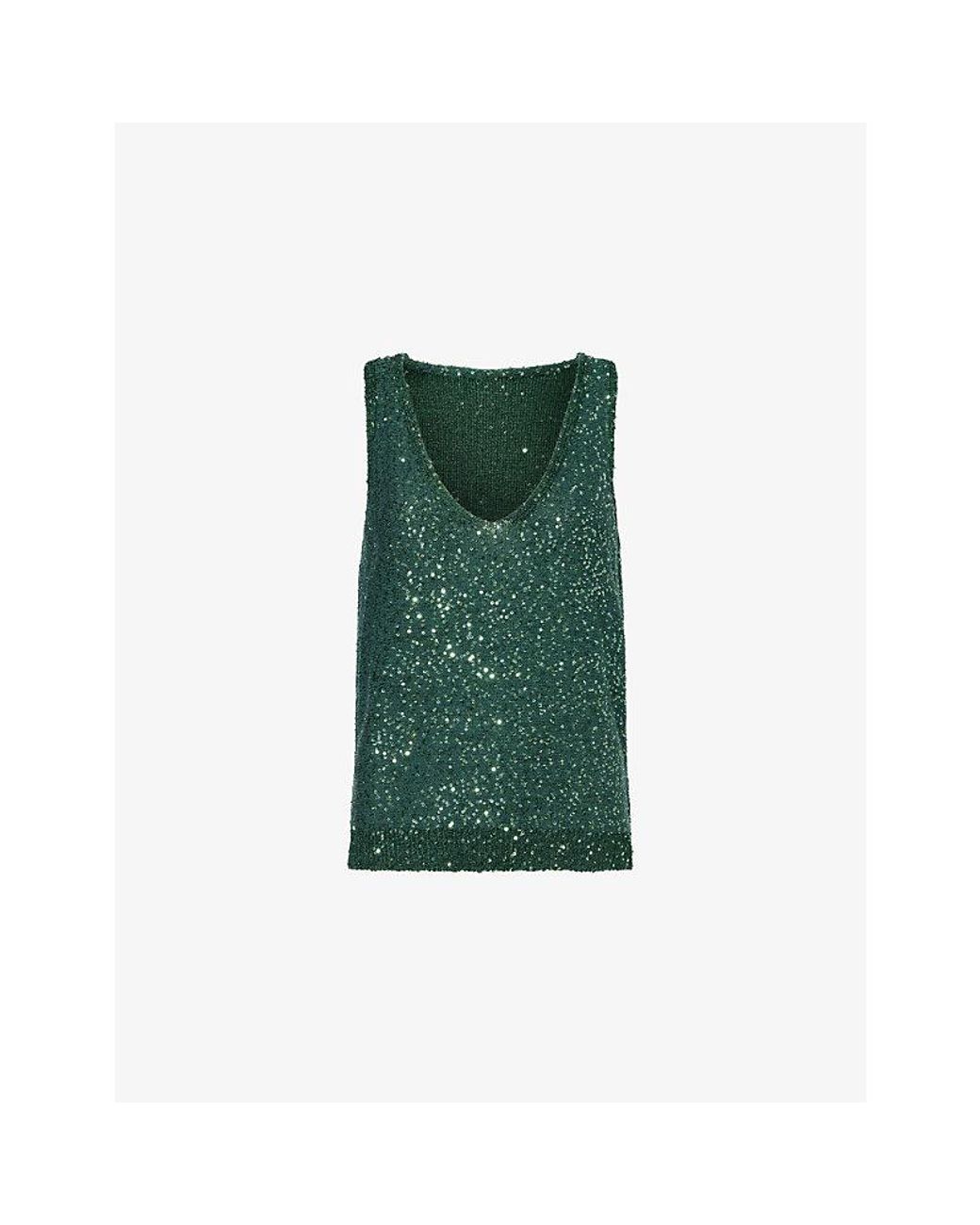 Weekend by Maxmara Green Sequinned V-Neck Knitted Tank Top