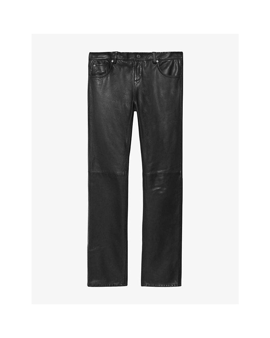 AllSaints Gray Riella Bootcut-Leg Low-Rise Leather Trousers