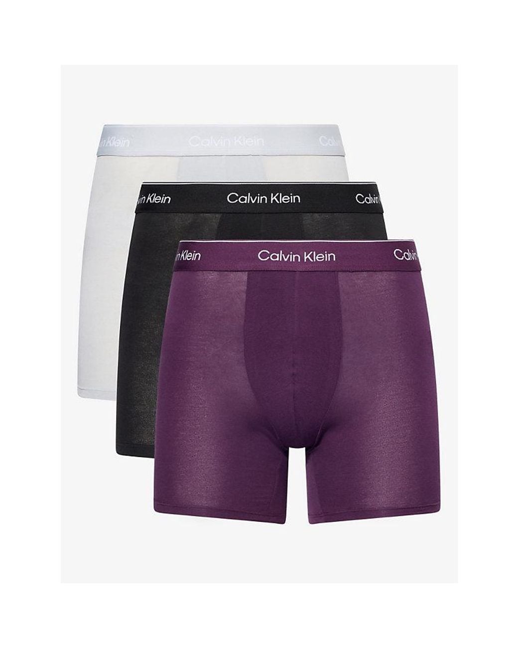 Calvin Klein Purple Blk,Mist,Pur W/ Dtm Wbs Icon Pack Of Three Stretch-Cotton Trunks for men