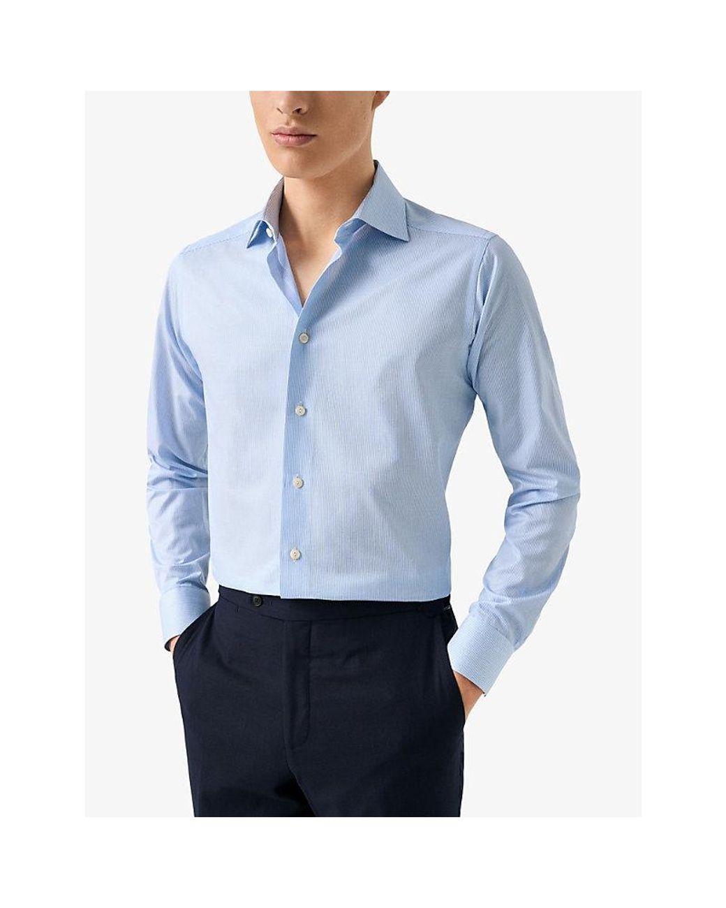 Eton of Sweden Blue Business Fine Striped Signature Contemporary-Fit Cotton-Twill Shirt for men