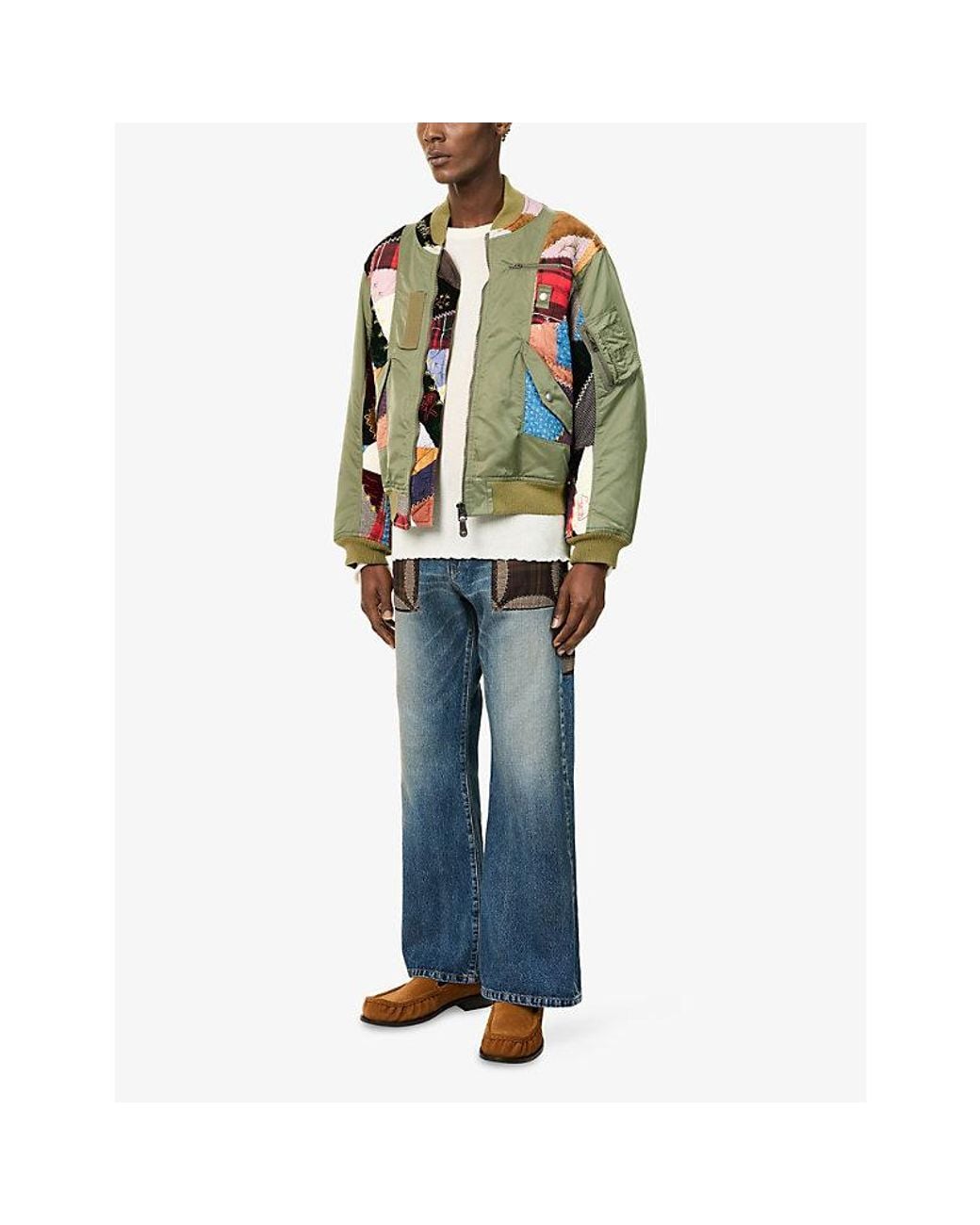 KHOKI Green Quilted Patchwork Woven Bomber Jacket for men