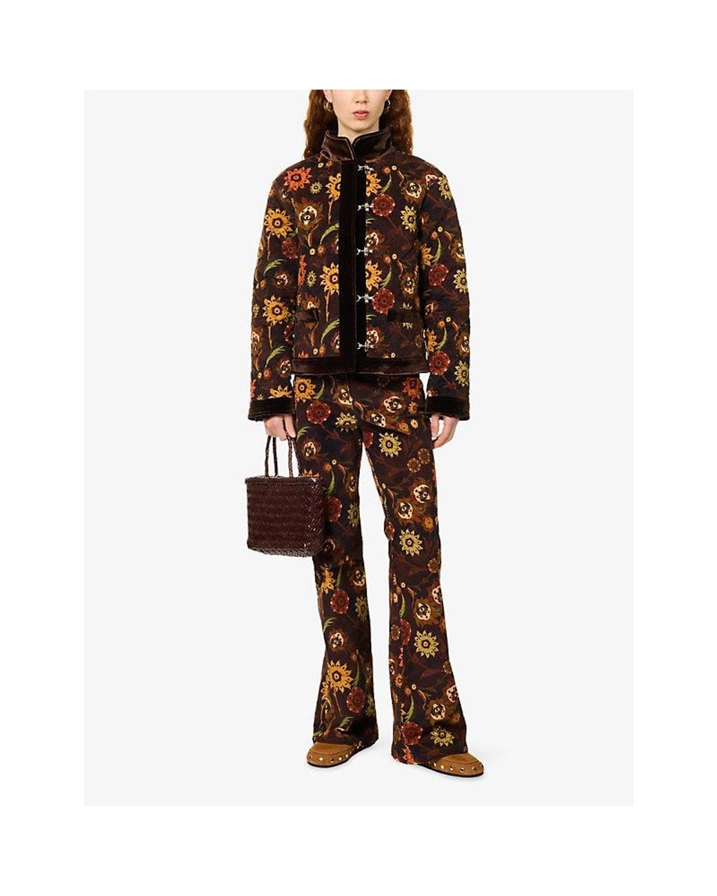 Siedres Brown Isla Floral-Pattern Corduroy Trousers