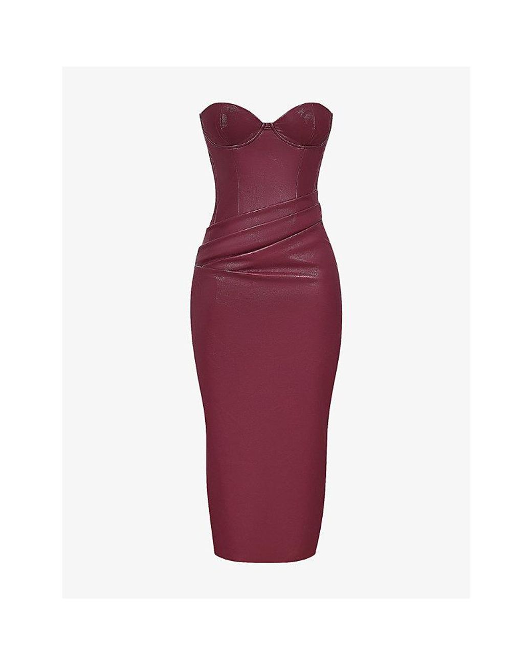 House Of Cb Juliana Slim-Fit Corseted-Bodice Vegan-Leather Maxi Dress in Red  | Lyst