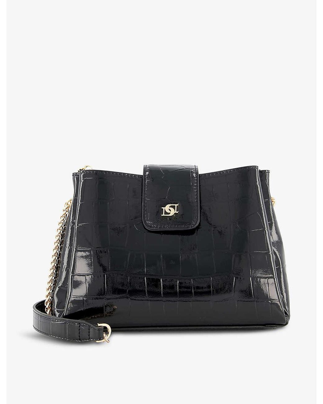 Dune Synthetic Devettia Croceffect Patent Shoulder Bag in BlackCroc