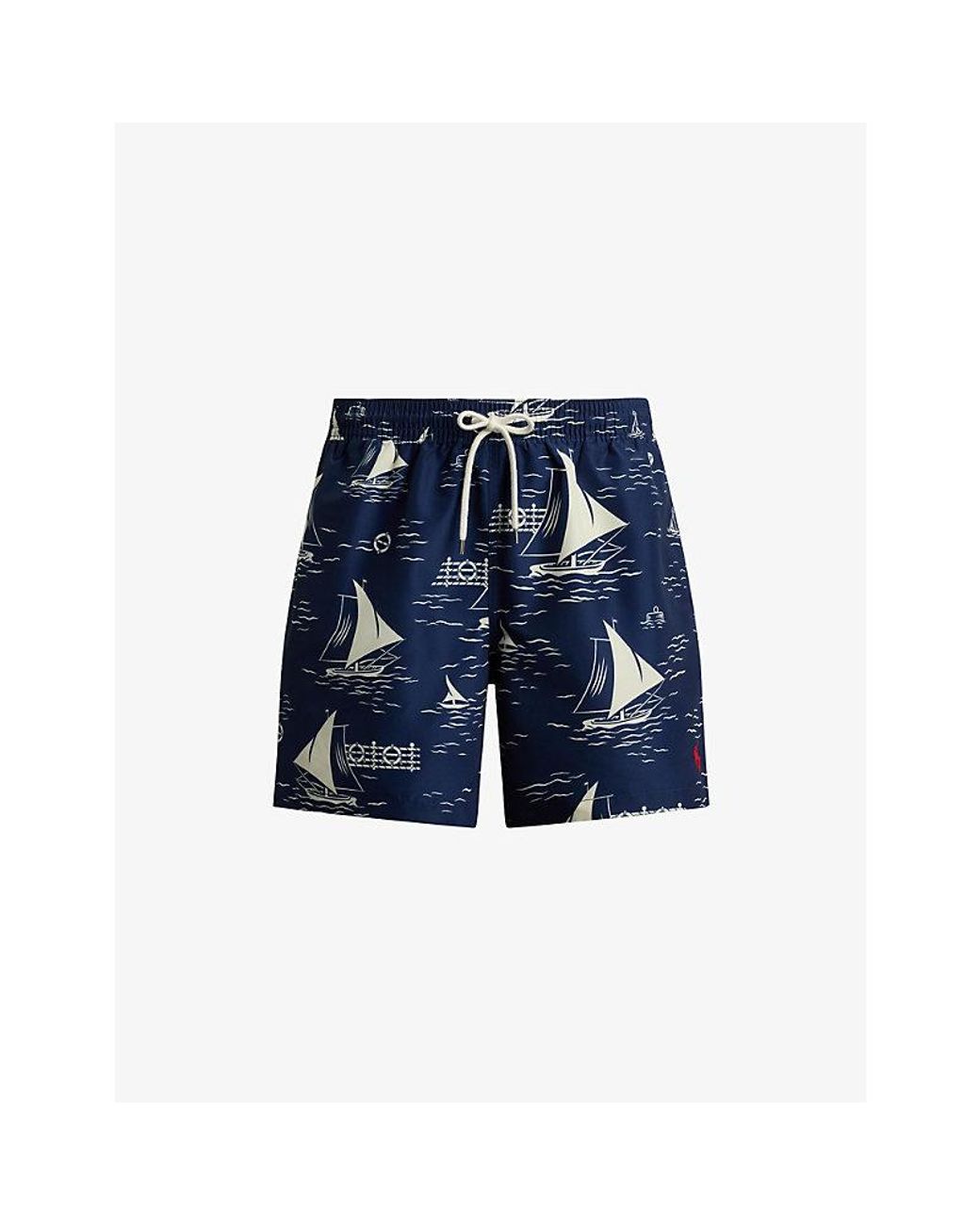Polo Ralph Lauren Blue Boat-Print Woven Swim Trunks for men