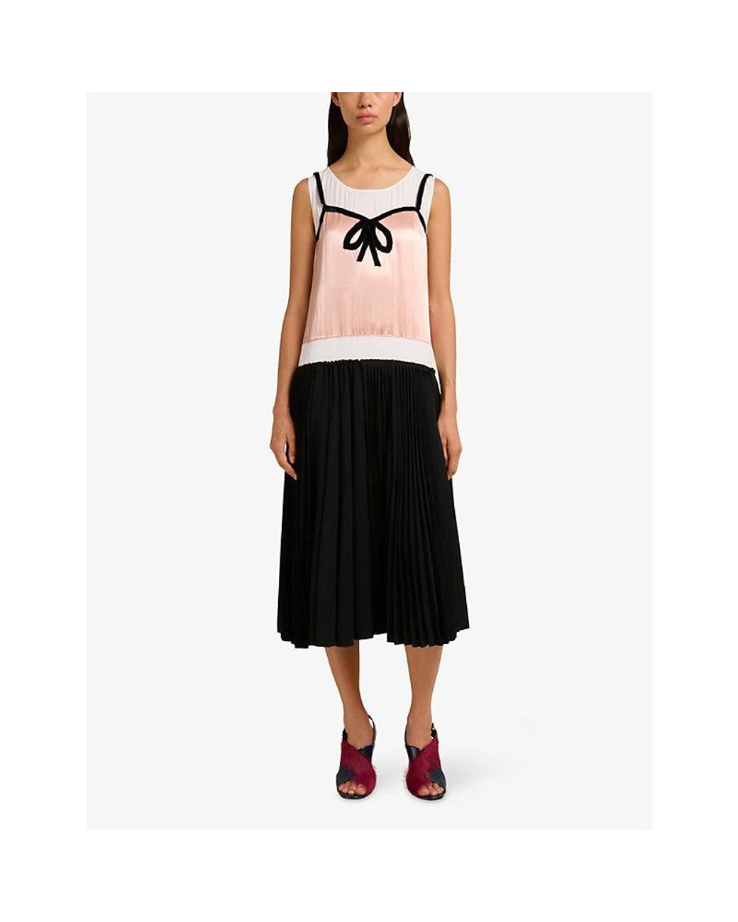 Marni Black Colour-Block Bow Satin Midi Dress