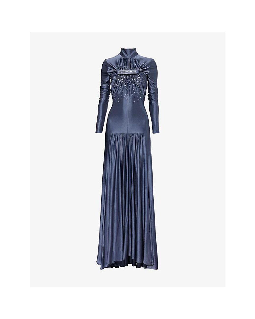 Satin Long Gown with Ruffled Sash Detail Ocean Blue