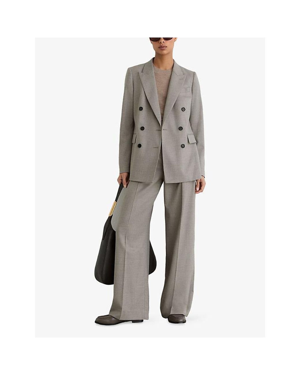Reiss Gray Darcy Double-Breasted Wool-Blend Blazer