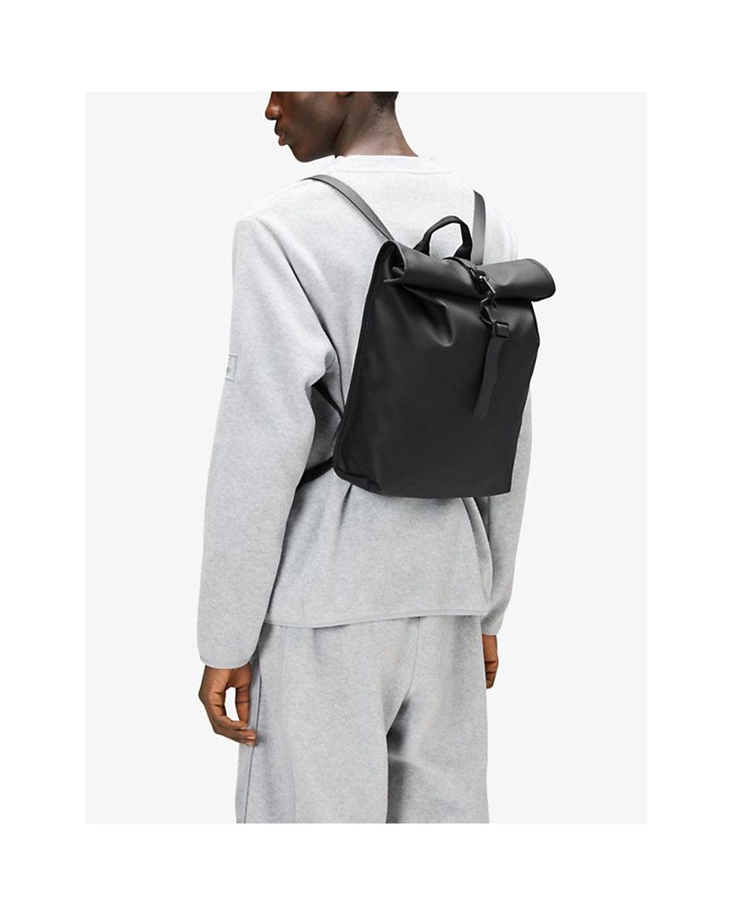 Rains Roll-top Mini Waterproof Shell Backpack in Black for Men | Lyst