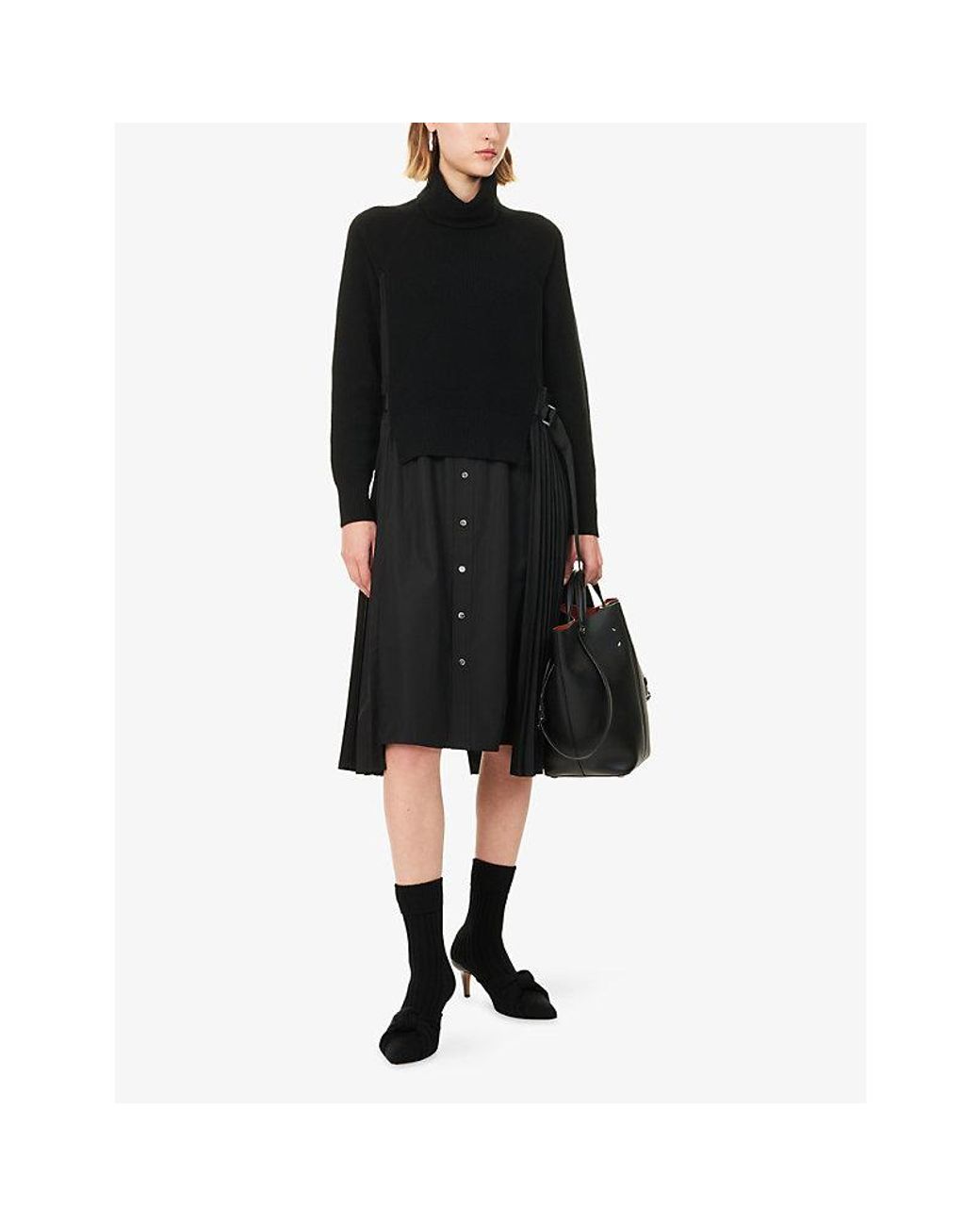 Sacai Black Sleeveless Wool-Blend And Nylon Contrast Vest