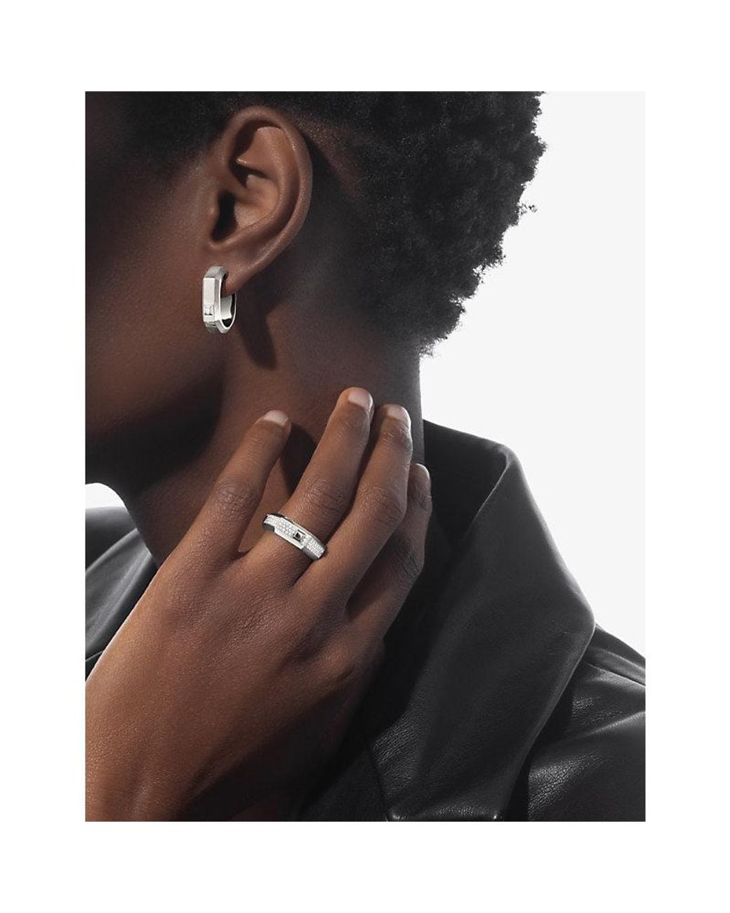 Messika White Moderniste Medium 18Ct And 0.03Ct Diamond Single Hoop Earring