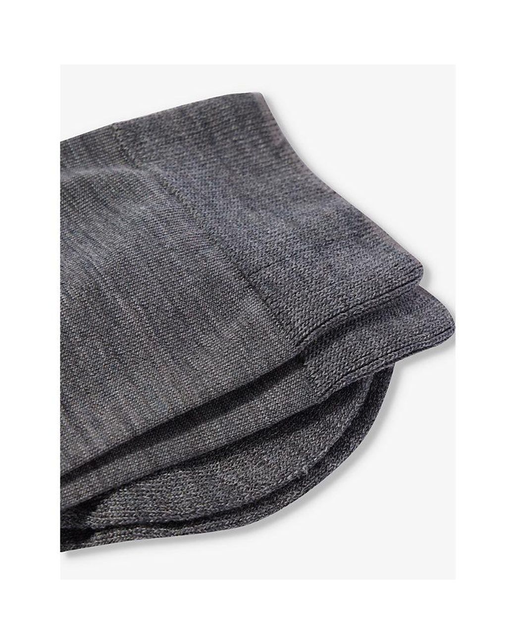 Falke Gray Brushed Mid-Calf Polyamide And Wool-Blend Knitted Socks
