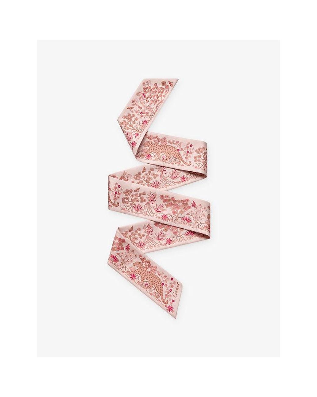 Cartier Pink Panthère Fauna And Flora Silk Bandeau Scarf