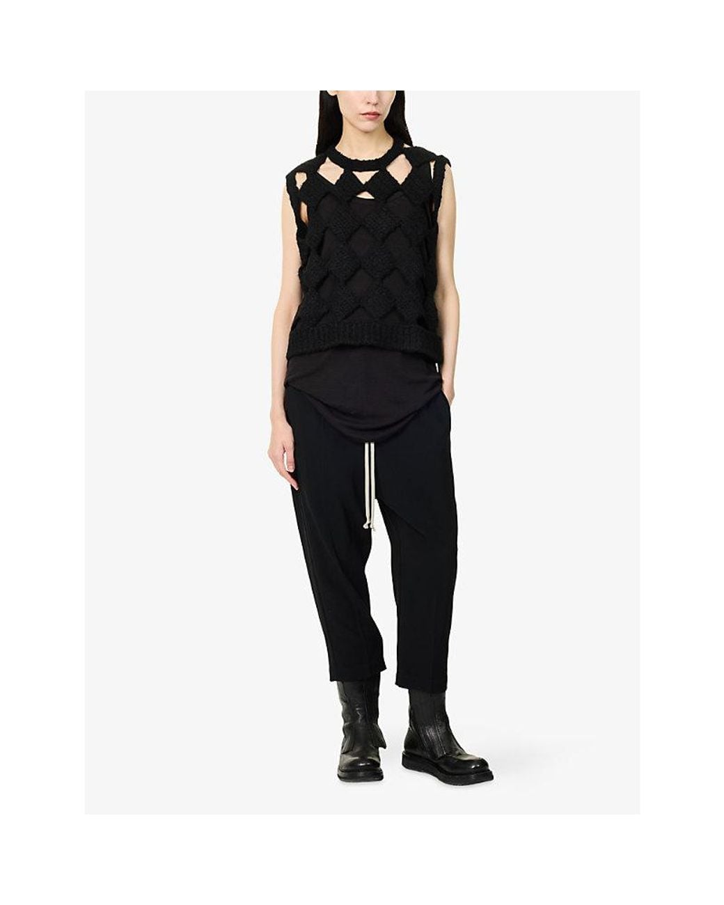 Rick Owens Black Sarutanya Sleeveless Open-Knit Wool Top