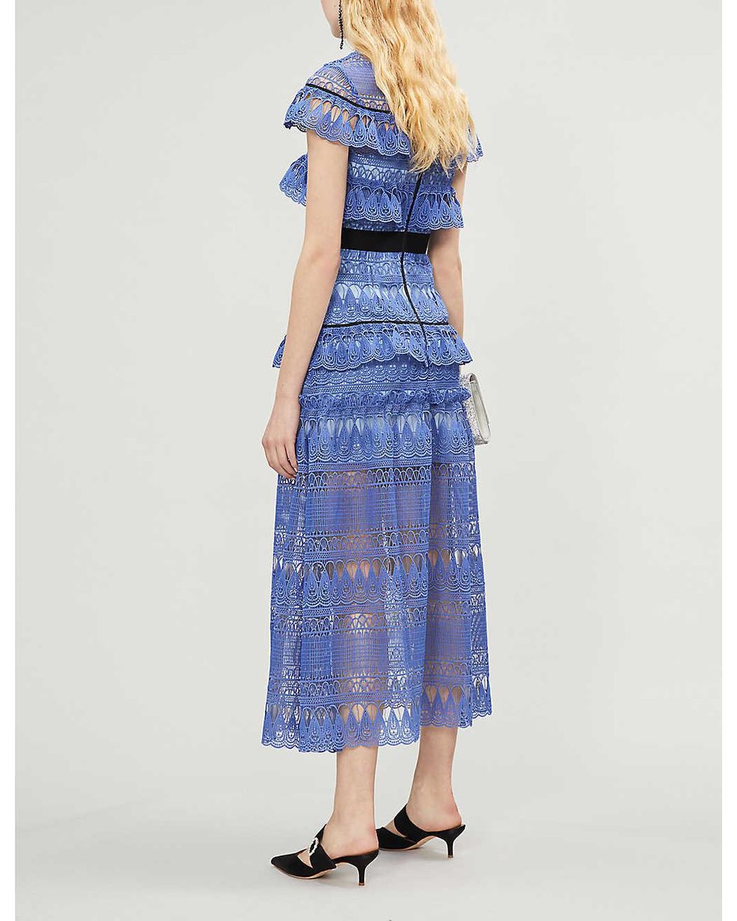 Lace Blue Chiffon Midi Dress Self Portrait Dress Light Blue Self-Portrait  Daphne Guipure Midi Dress In Blue Lyst