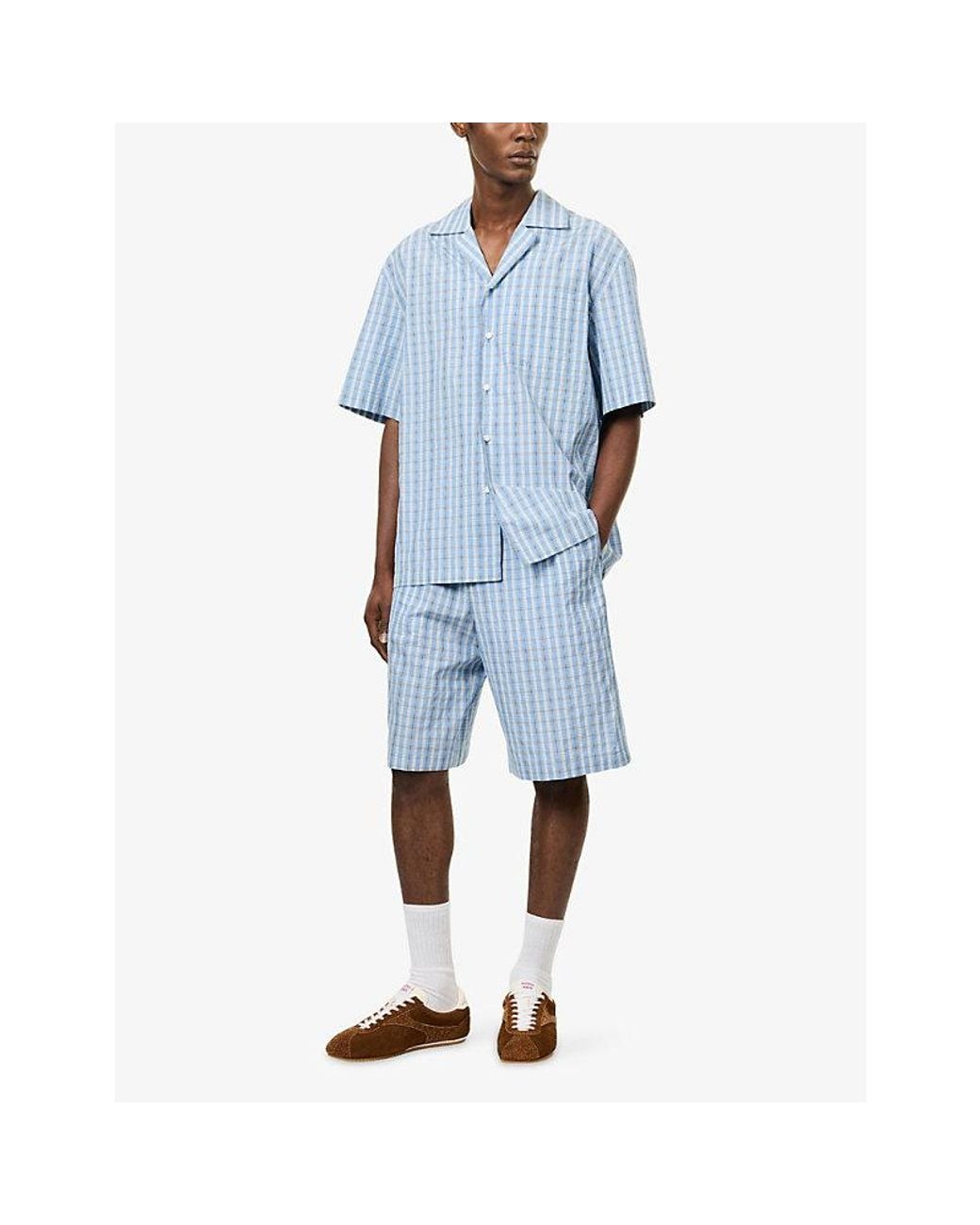 Bottega Veneta Blue Checked Cotton-Blend Shorts for men