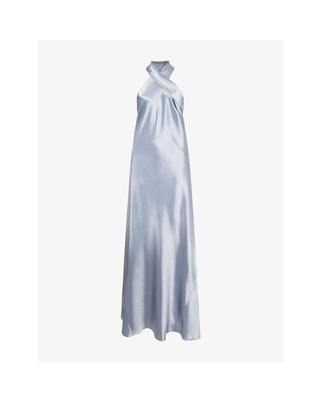 Galvan Blue Crop Pandora Satin Maxi Dress