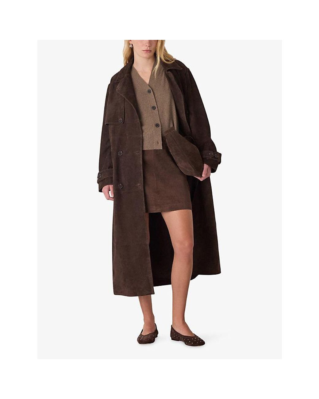 Whistles Brown V-Neck Relaxed-Fit Cashmere Cardigan