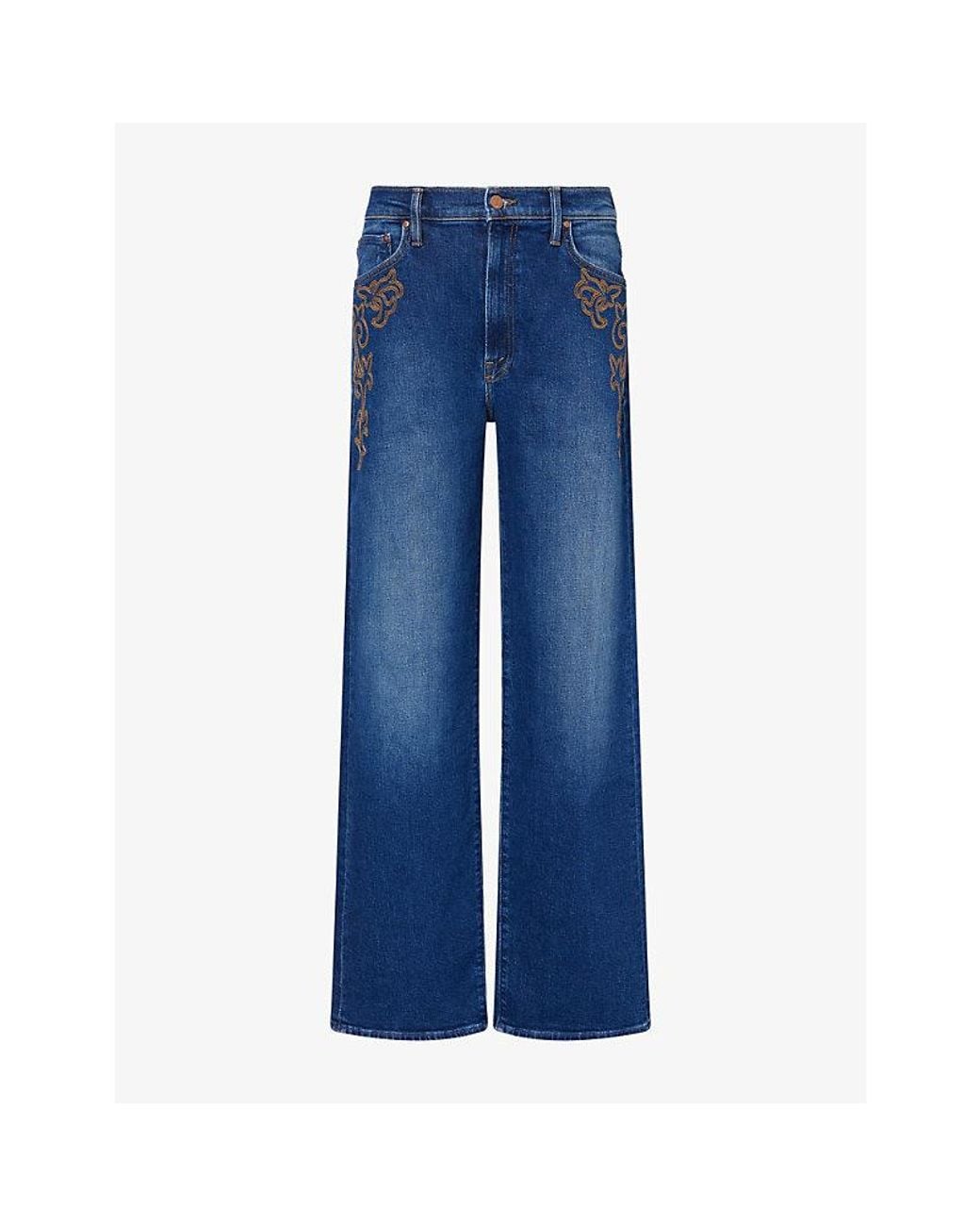 Mother Blue The Dodger Sneak Embroidered Denim Jeans