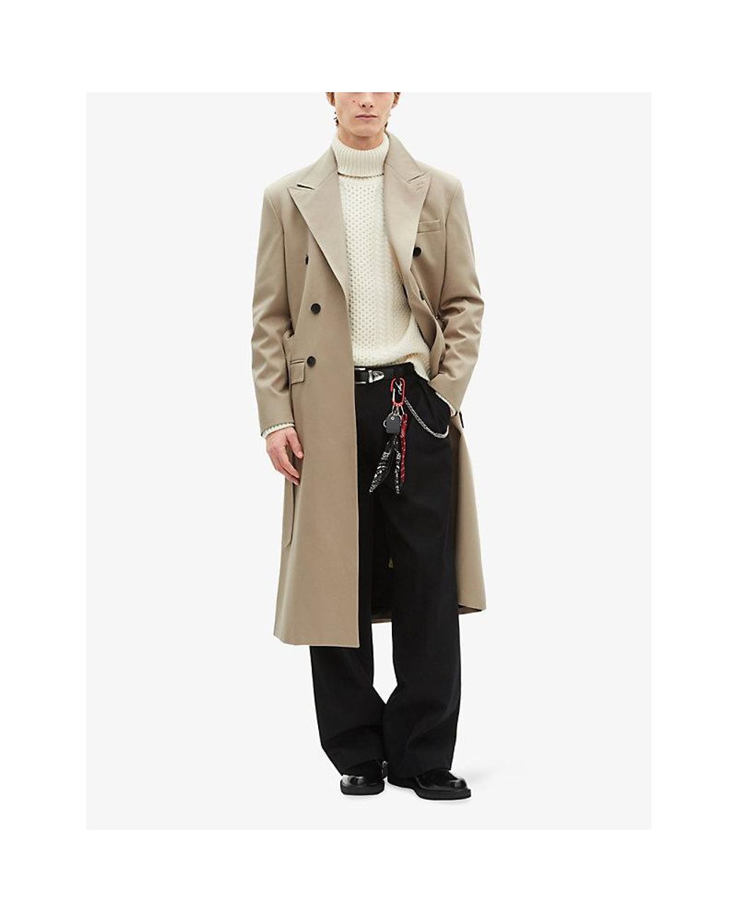 The Kooples Natural Double-Breasted Belted Cotton Trench Coat for men