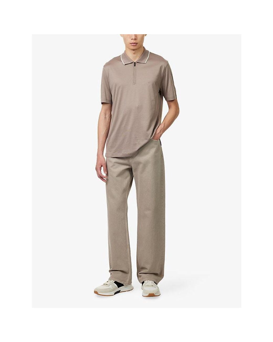 Emporio Armani Multicolor Contrast-Stripe Collared Cotton-Jersey Polo Top for men