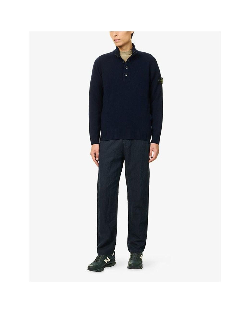 Stone Island Blue Button-Placket Lambswool Knit Jumper for men