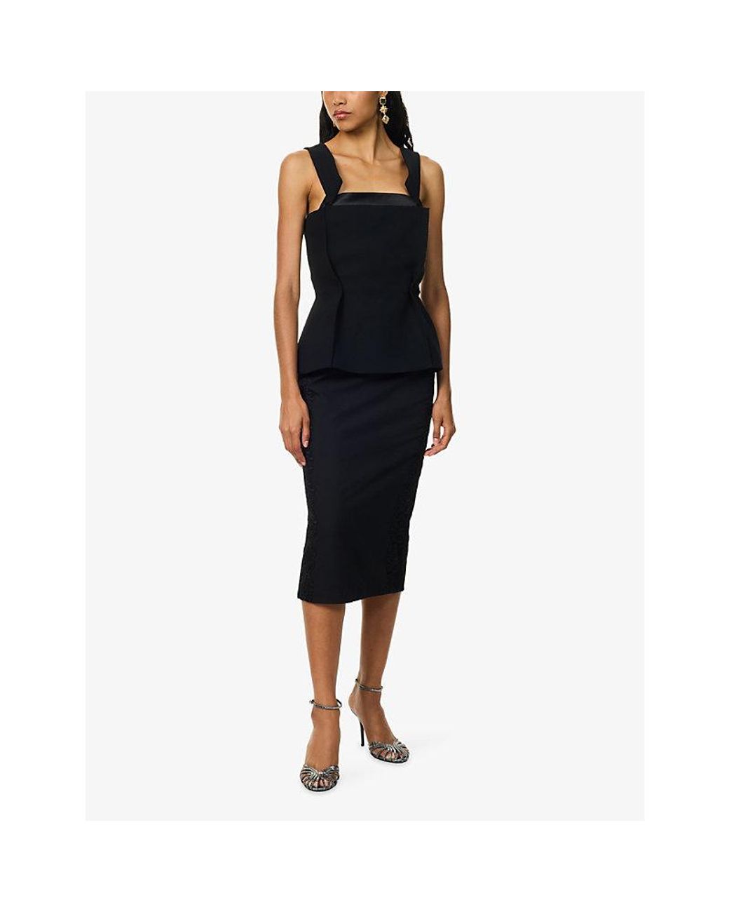 ROTATE BIRGER CHRISTENSEN Blue Lace-Panel Crepe Midi Skirt