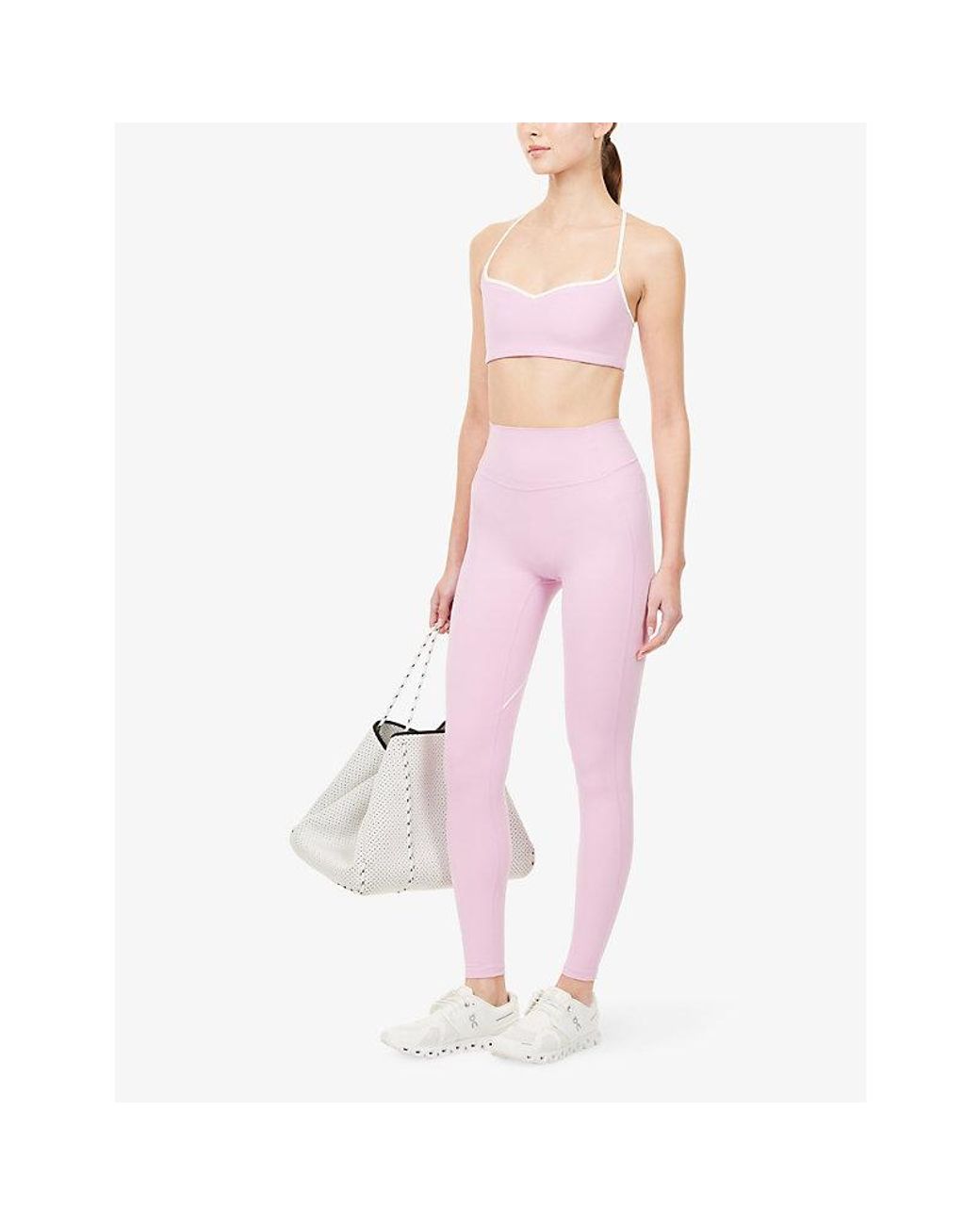 BO+TEE Pink High-Rise Embossed-Logo Stretch-Woven Leggings