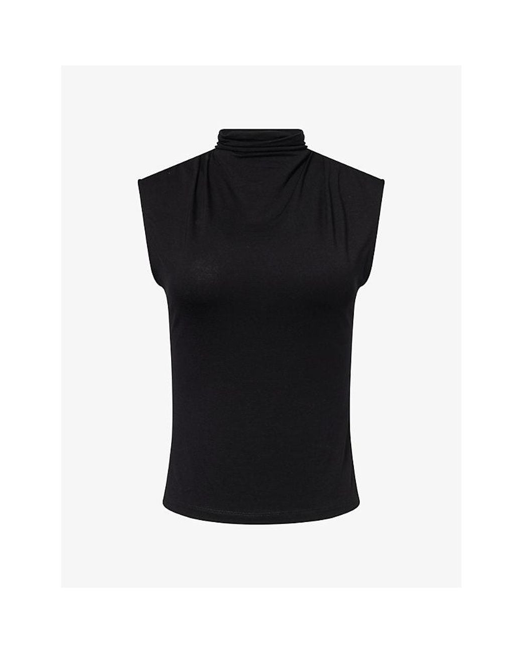 ME+EM Black High-Neck Draped Jersey Top