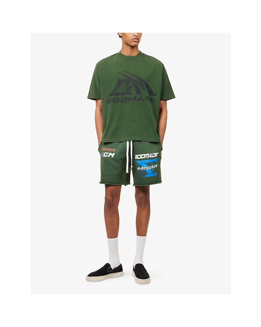 GODMADE Green Speed Logo-Print Cotton-Jersey Shorts for men
