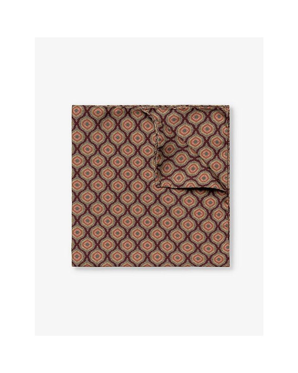 Eton Logo-embroidered Geometric-print Silk Pocket Square in Brown for Men |  Lyst