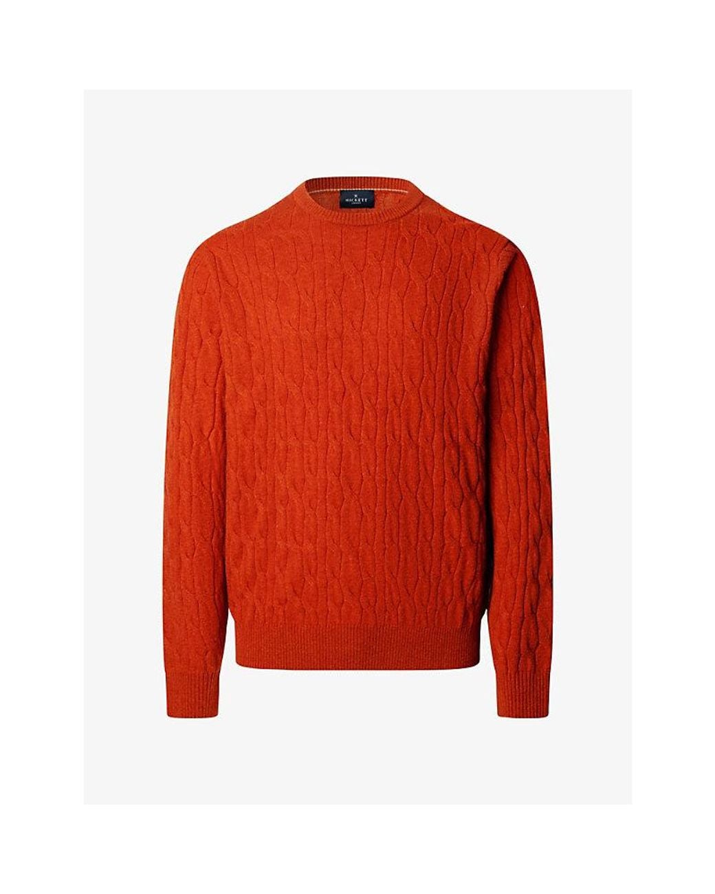 Hackett Red Cable-Knit Crewneck Wool Jumper for men