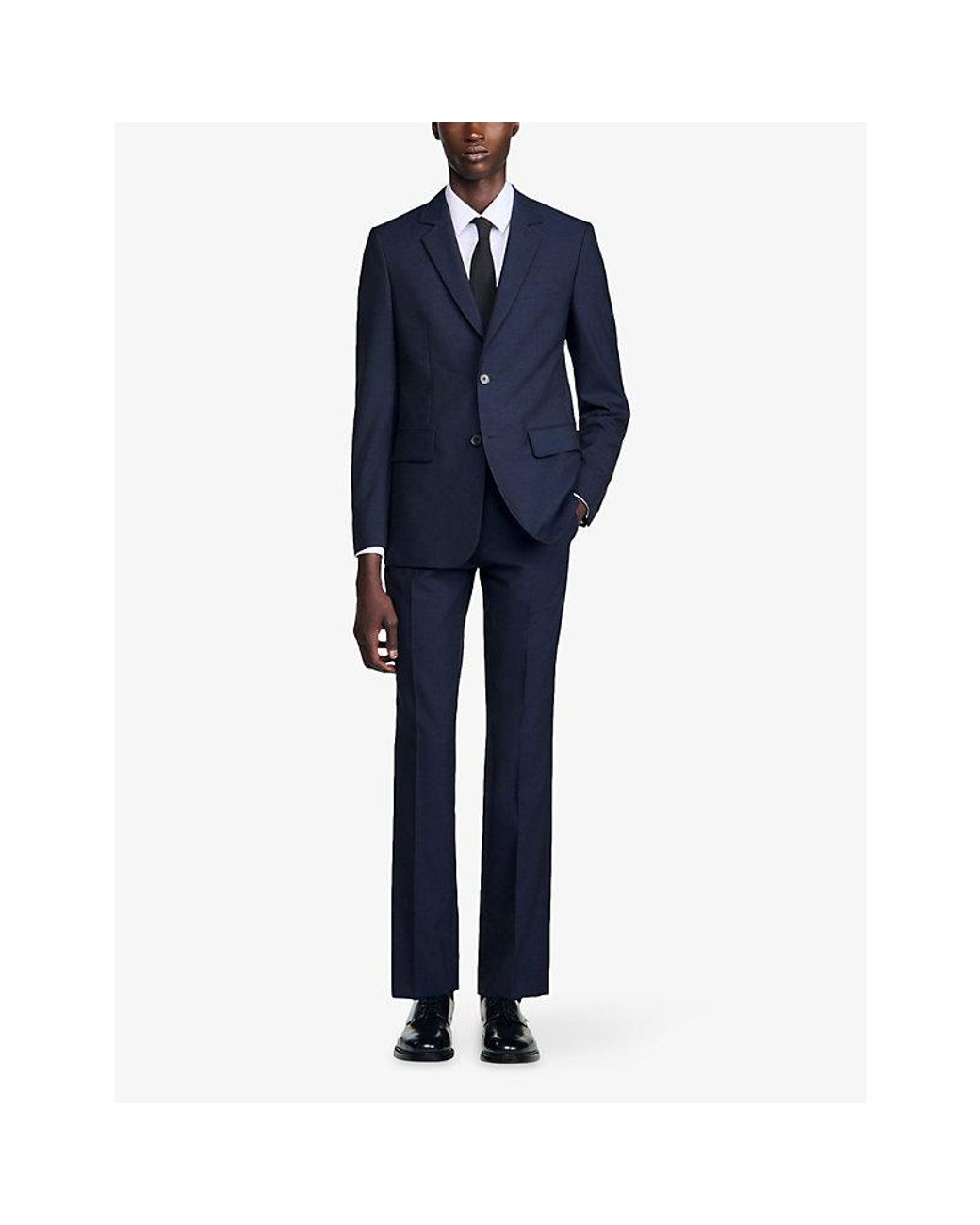 Sandro Blue Lapel-Collar Single-Breasted Wool Suit Jacket for men