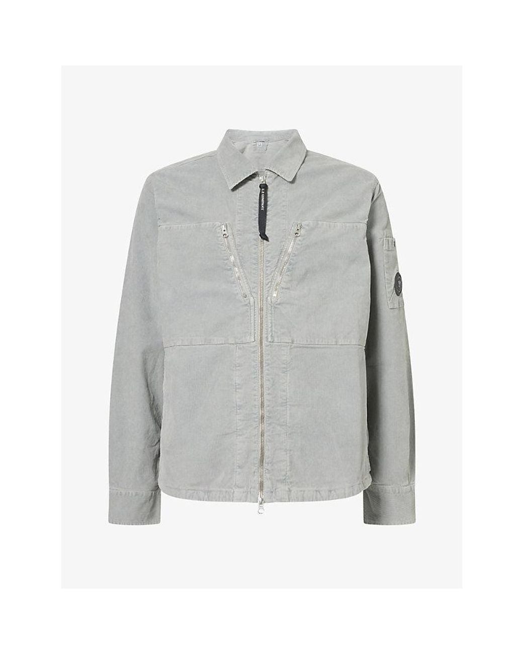 C P Company Gray Corduroy Lens Zipped Stretch-Cotton Jacket for men
