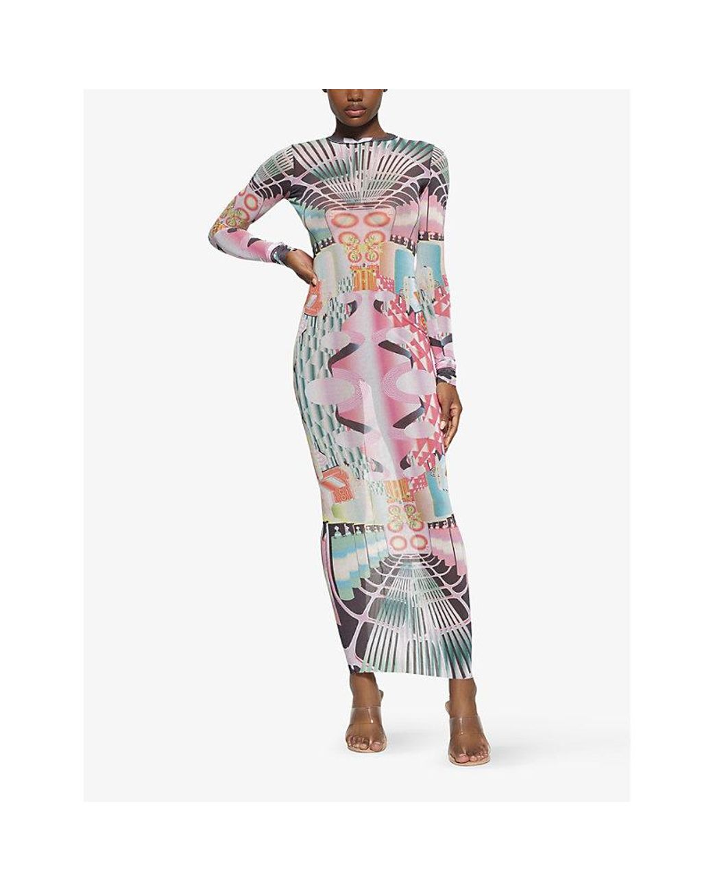 Skims Summer Graphic print Mesh Maxi Dress X in White Lyst UK