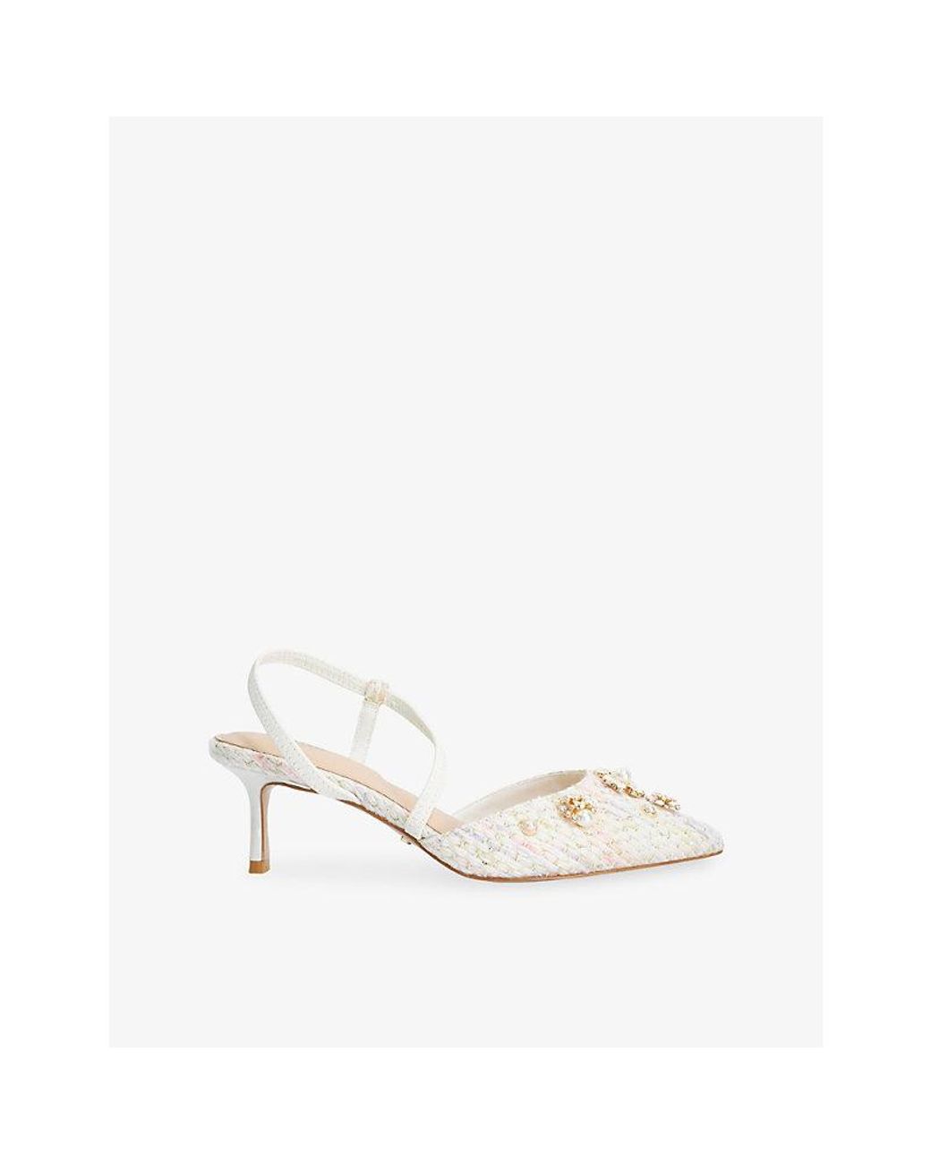Dune White Wide Fit Dyana Flower Boucle Woven Courts
