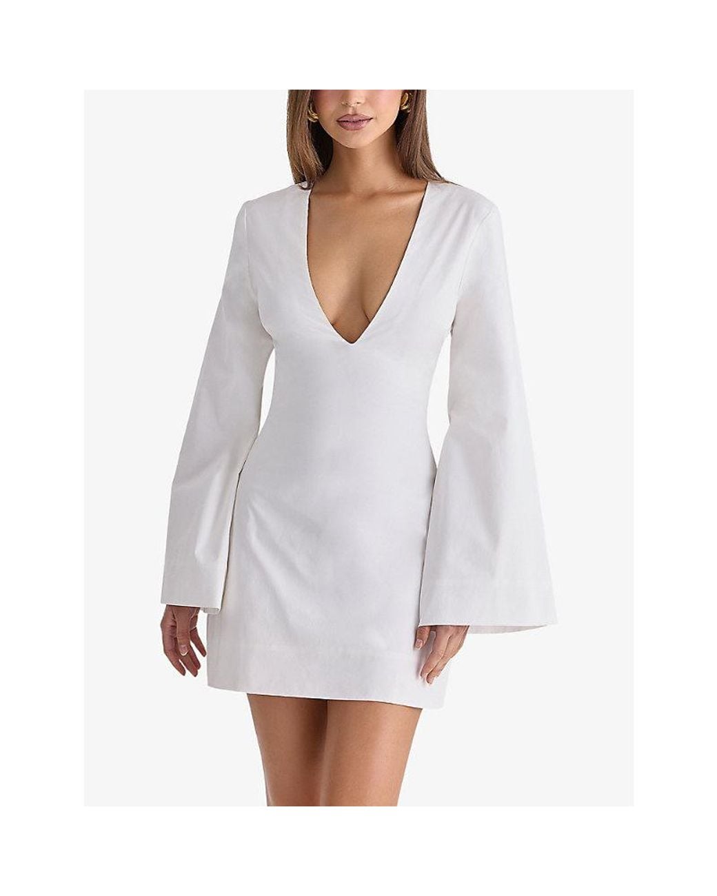 House Of Cb White Isha A-Line Stretch-Cotton Mini Dress