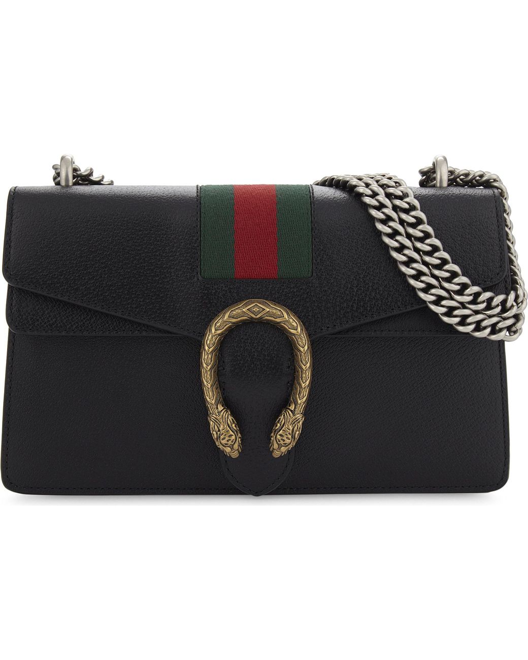 Gucci Dionysus Web Stripe Small Leather Shoulder Bag in Black | Lyst
