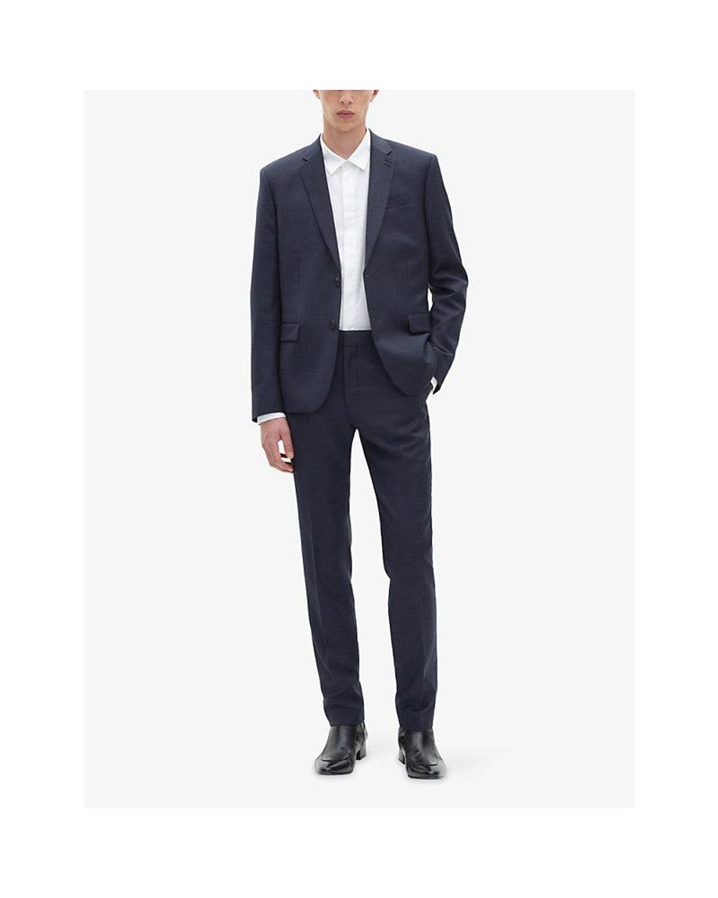 The Kooples Blue Notch-Lapel Slim-Fit Wool Blazer for men