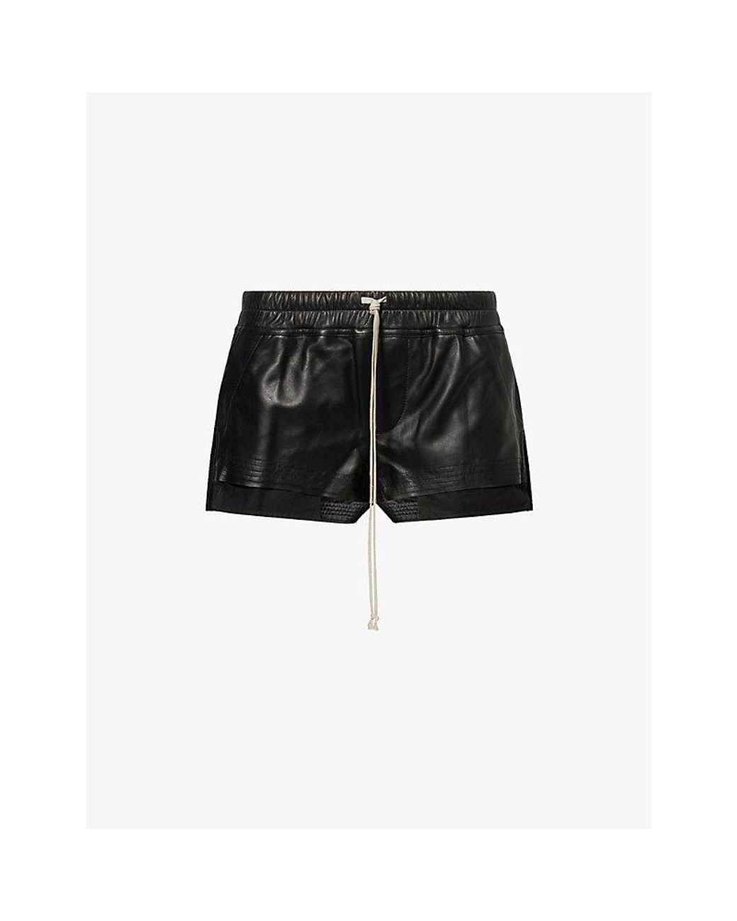 Rick Owens Black Fog Drawstring Leather Shorts