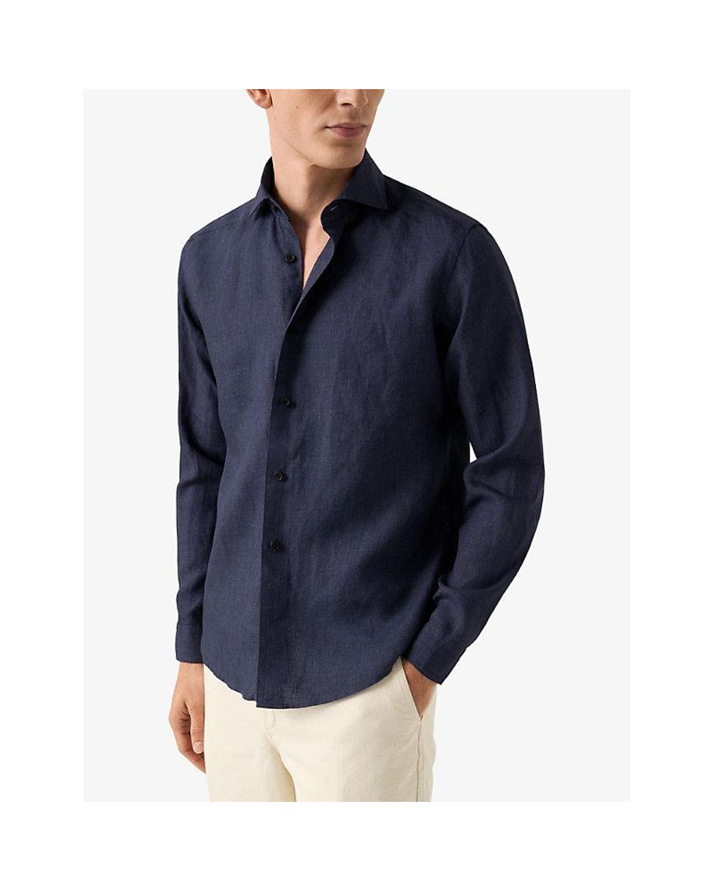 Eton of Sweden Blue Casual-Fit Long-Sleeve Linen Shirt for men