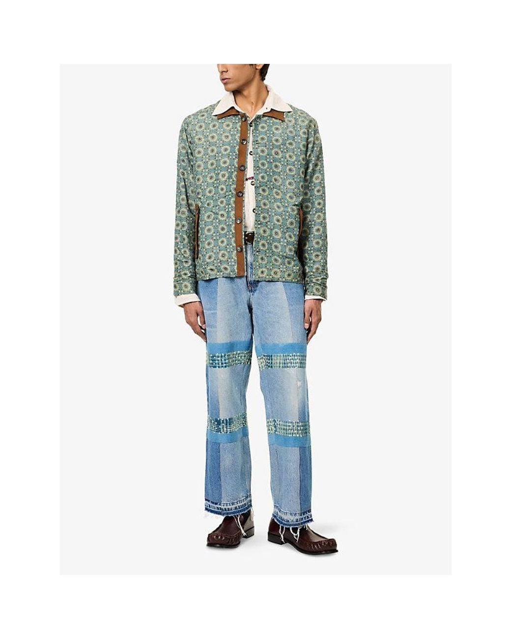 Kartik Research Green Block Workwear Silk-And-Suede Jacket for men